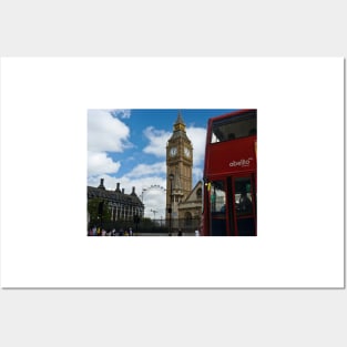 London: London eye, big ben and a red bus Posters and Art